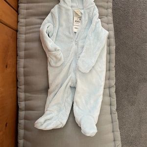 First impressions, NWT, blue, 3-6 months, fleece snowsuit